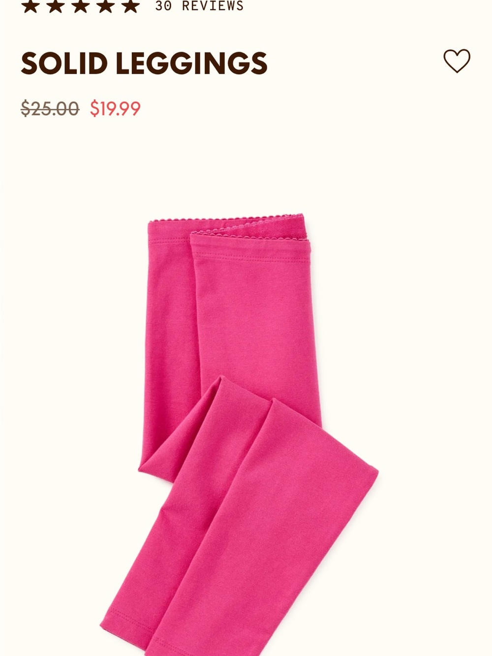 NWT Tea Collection Solid Kids' Leggings (fuschia, size 8)